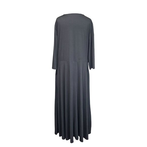 Plus Size 3XL Black Maxi Dress With Wrap Front & 3/4 Sleeves - Picture 3 of 9